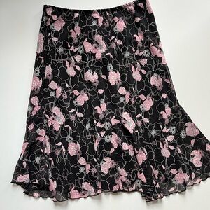 Vintage Black and Pink Polka a Dot Midi Skirt Y2K